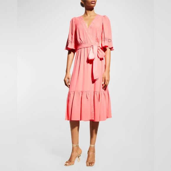 Kobi Halperin Elaine Flamingo Short Flutter Sleeve Wrap Midi Dress Women’s XL - Picture 13 of 14